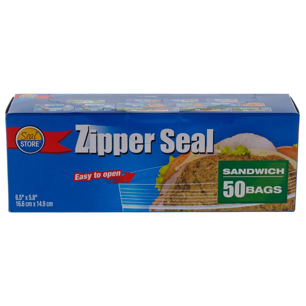 Zipper seal sacs à sandwich refermables (16.6cm x 14.9cm)