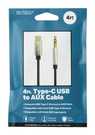 4ft USB-C To Aux Cable Black