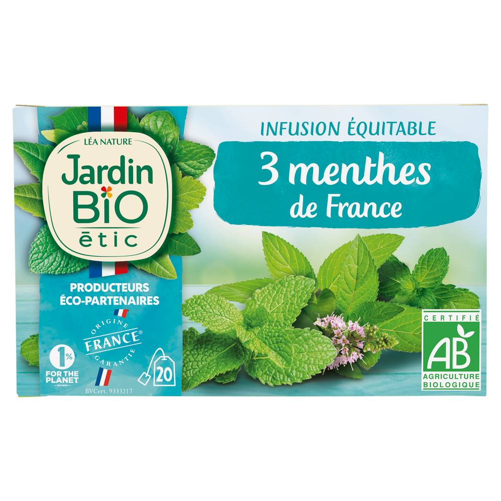 Jardin Bio Etic - Infusion aux trois menthes bio léa nature (20 pièces,1.5 g)