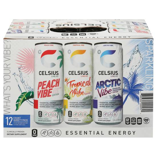 Celsius Sparkling Essential Energy Drink (12 pack, 12 fl oz) (assorted)