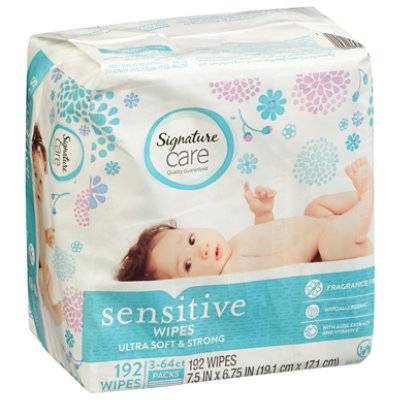 Signature Select/Care Wipes Sensitive Ultra Soft & String Fragrance Free 3 Packs - 3-64 Count