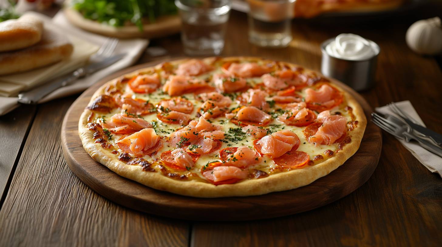 Pizza saumon fumé 🍅 🐟 🍶
