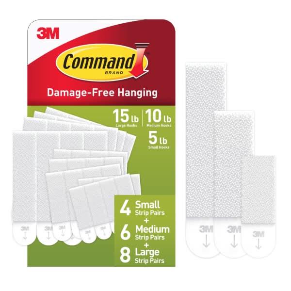 Command Large (15lb) and Medium (10lb) and Small (5lb) Picture Hanging Strips, White, 18 Pairs (36 strips), 17211BPES