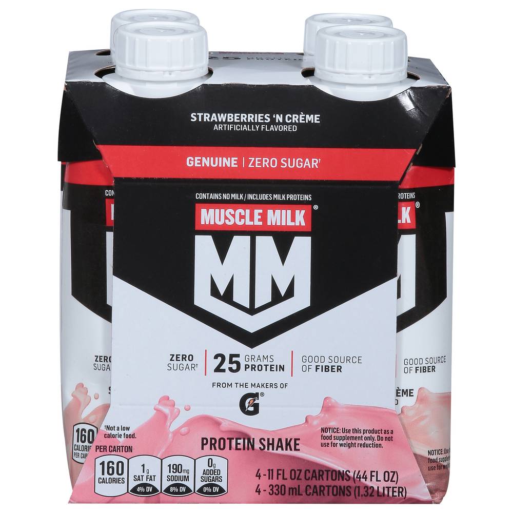 Muscle Milk Genuine Zero Sugar Protein Shake (4 ct , 11 fl oz) (strawberries 'n creme)