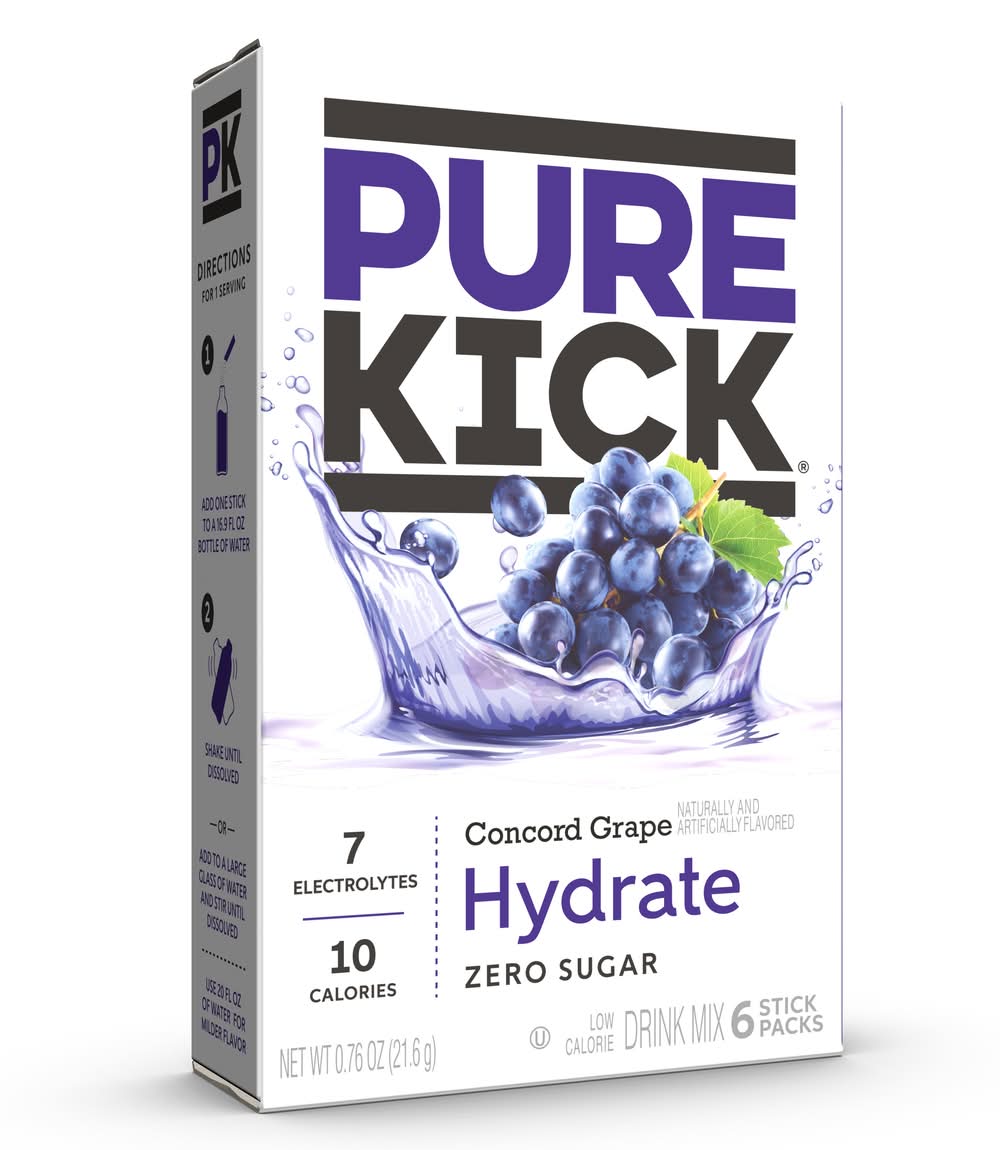 Pure Kick Hydrate Zero Sugar Concord Drink Mix packs, Grape (0.76 oz, 6 ct)