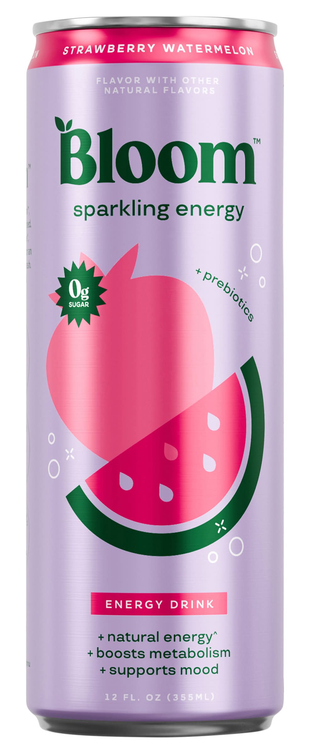 Bloom Prebiotics Sparkling Energy Drink, Strawberry Watermelon (12 fl oz)