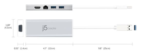 j5create USB 3.0 Mini Dock, Silver, JUD380