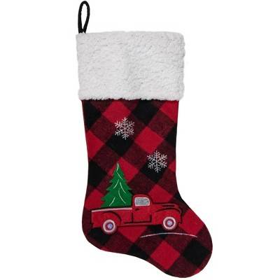 Northlight 20.5" Red and Black Plaid Christmas Stocking With a Vintage Truck