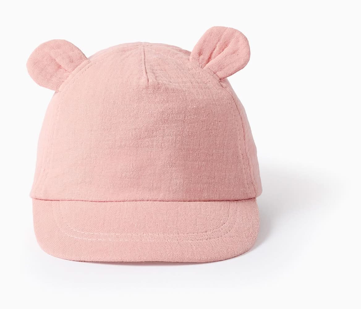 Boné De Algodão Com Orelhas 3D Para Recém-Nascidos, Rosa-Claro (Multicolor - 1/6M)