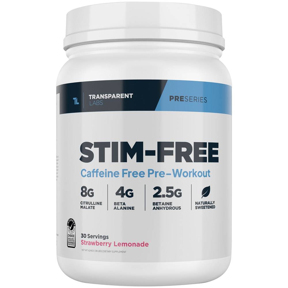 Transparent Labs Stim Free Pre-Workout Powder, Strawberry-Lemonade (1.38 lbs)