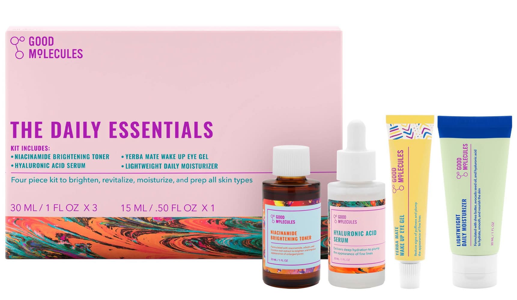 Good Molecules The Daily Essentials Skincare Sets: Vegan Moisturizing, Hydrating & Brightening Face Kit