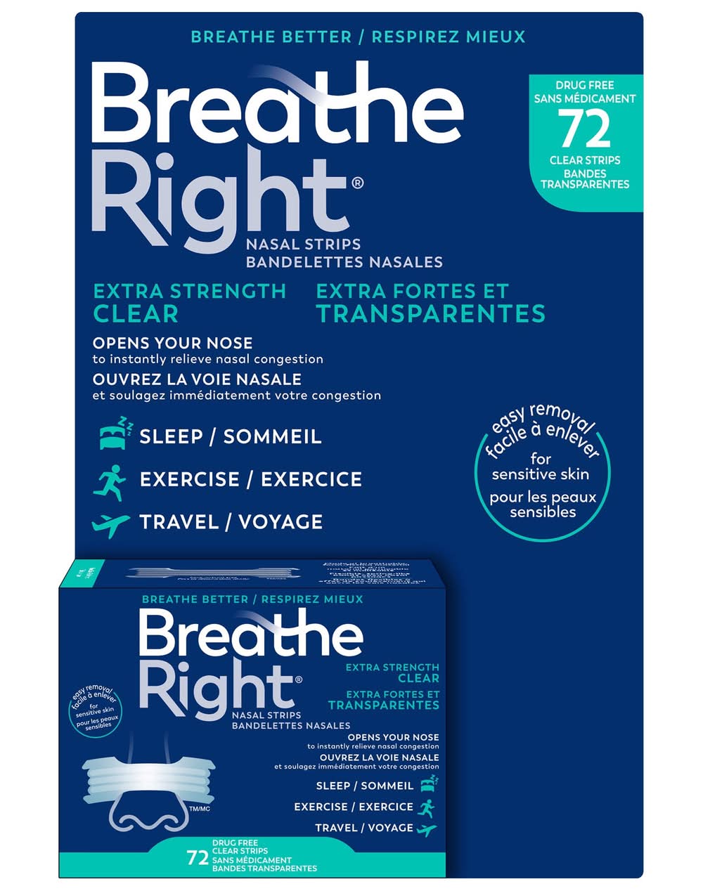 Breathe Right Extra Fortes Et Transparentes 72-Bandelettes / Breathe Right Extra Strength Clear 72-Strips