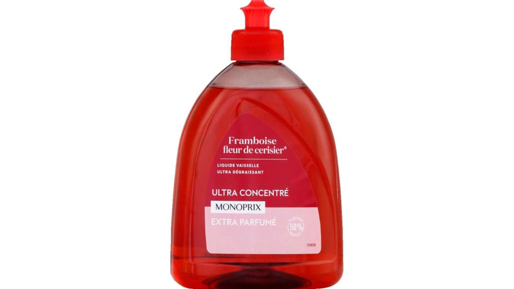 Monoprix Liquide Vaisselle Ultra Degraissant Framboise Fleur de Cerisier La bouteille de 500ml