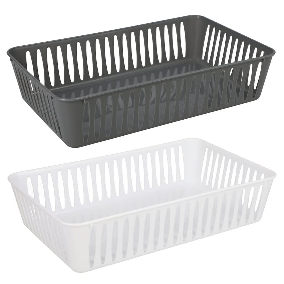 Rectangular Slotted Plastic Baskets, Black-White (2 ct)