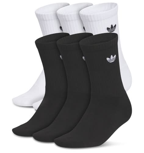 Adidas Boys Originals Trefoil 2.0 Crew Socks 6-Pack - Black/White Size L