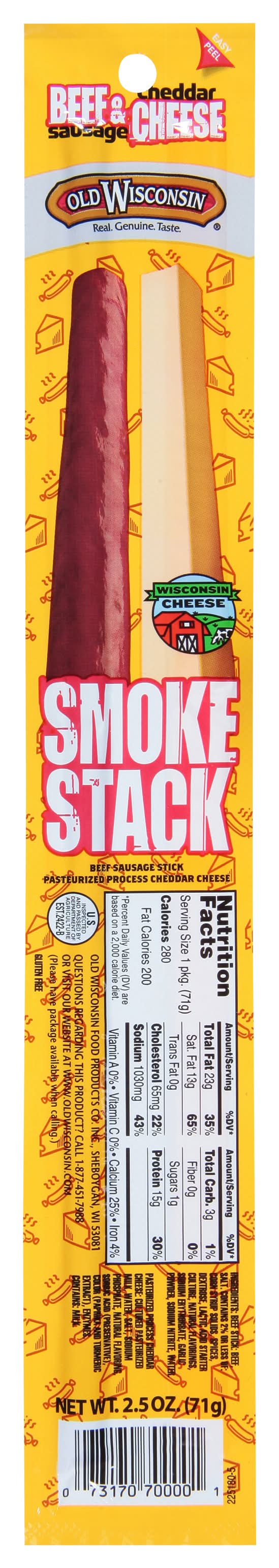 Old Wisconsin Smoke Stack Stick, Beef Sausage-Cheddar Cheese (2.5 oz)