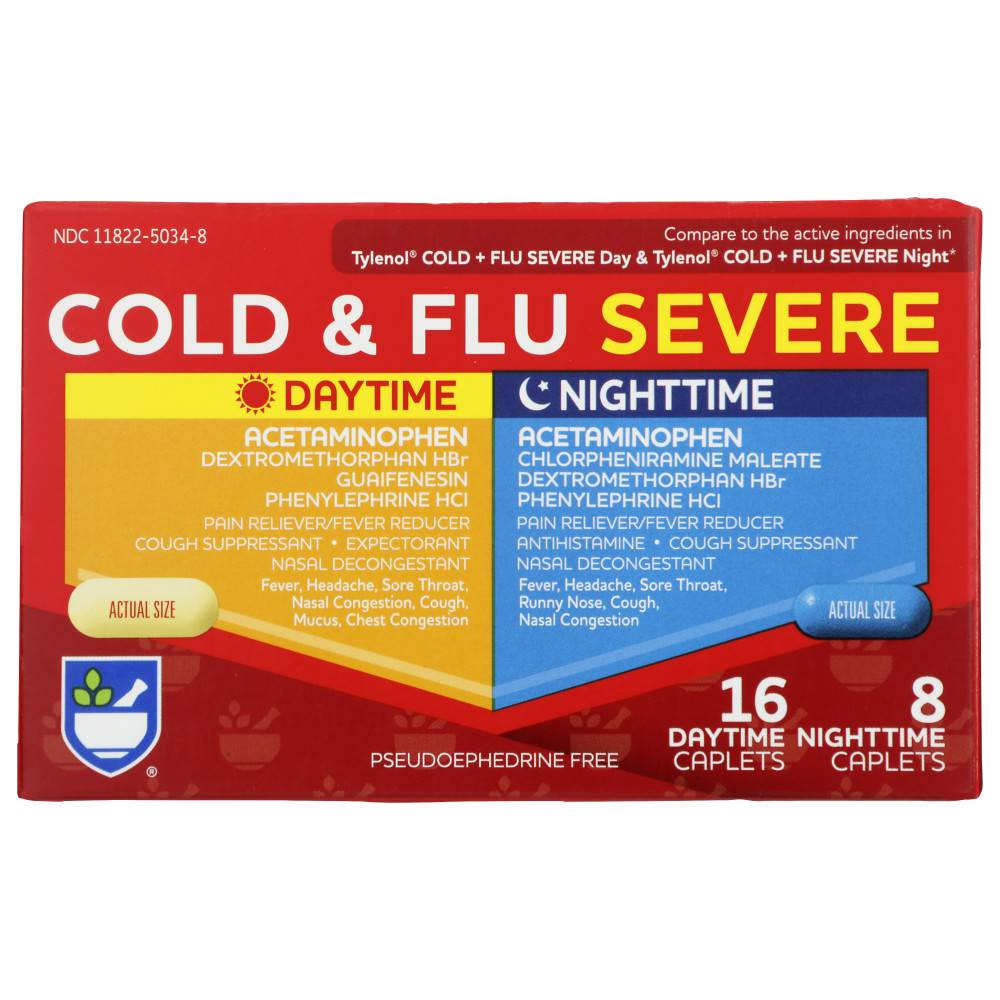 Rite Aid Pseudoephrine Free Cold & Flu Severe Day Night Time Caplets (24 ct)