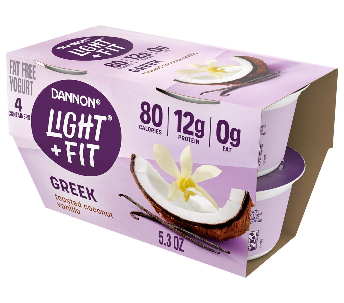 Light + Fit Greek Yogurt, Toasted Coconut-Vanilla (4 x 5.3 oz)