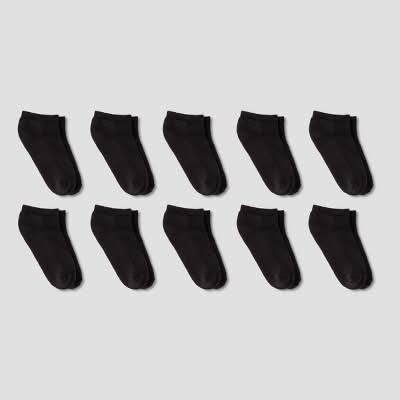 Boys' 10pk Low Cut Athletic Socks - Cat & Jack™ Black M
