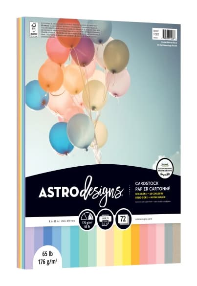 Astrodesigns Color Cardstock, Pastel Starter Pack Assortment, Letter (8-1/2" x 11"), 65 Lb, Pack Of 72 Sheets