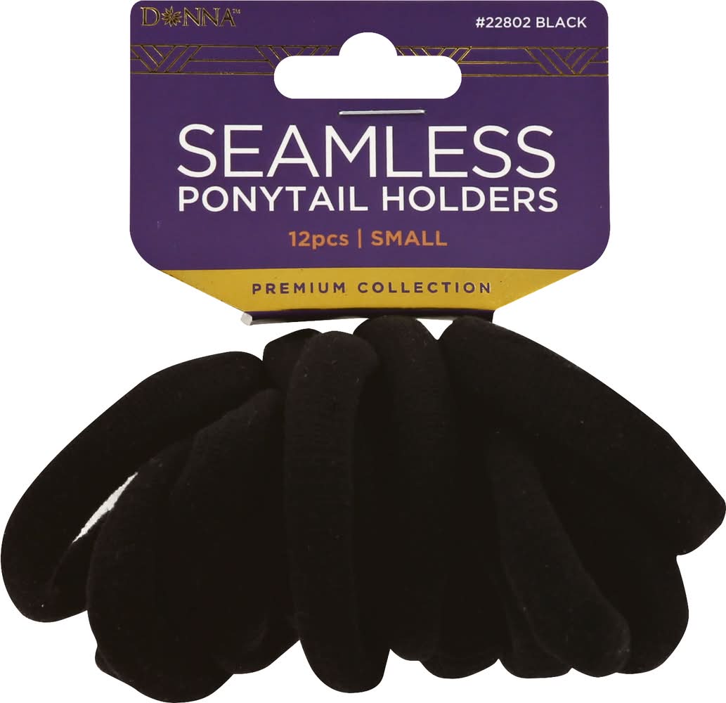Donna Premium Collection Seamless Black Small Ponytail Holders (1.6 oz, 12 ct)