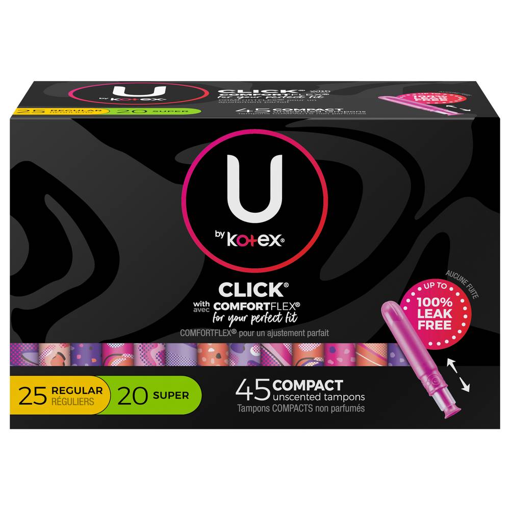 U By Kotex Regular/Super Unscented Plastic Applicator Tampons (45 tampons)