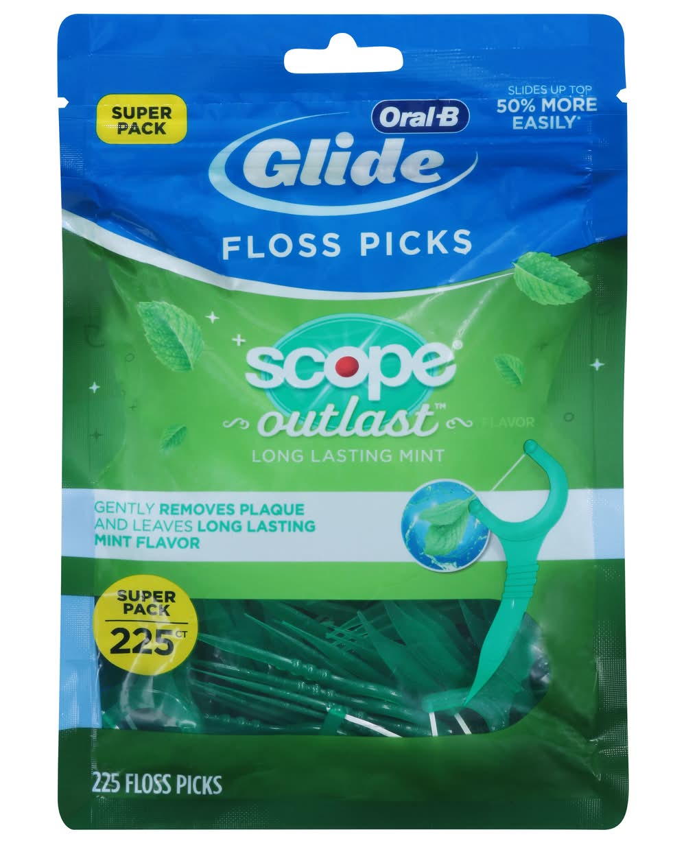 Oral-B Glide With Scope Outlast Dental Floss Picks, Mint (225 ct)