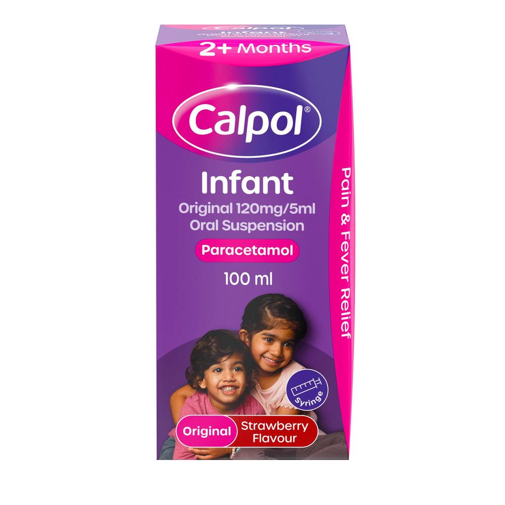 Calpol Infant Suspension,  Paracetamol Medication,  For 2+ Months,  Strawberry Flavour,  100ml