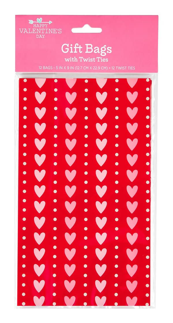 Happy Valentine's Day Gift Bags With Twist Ties, 5x9 in (12 ct)