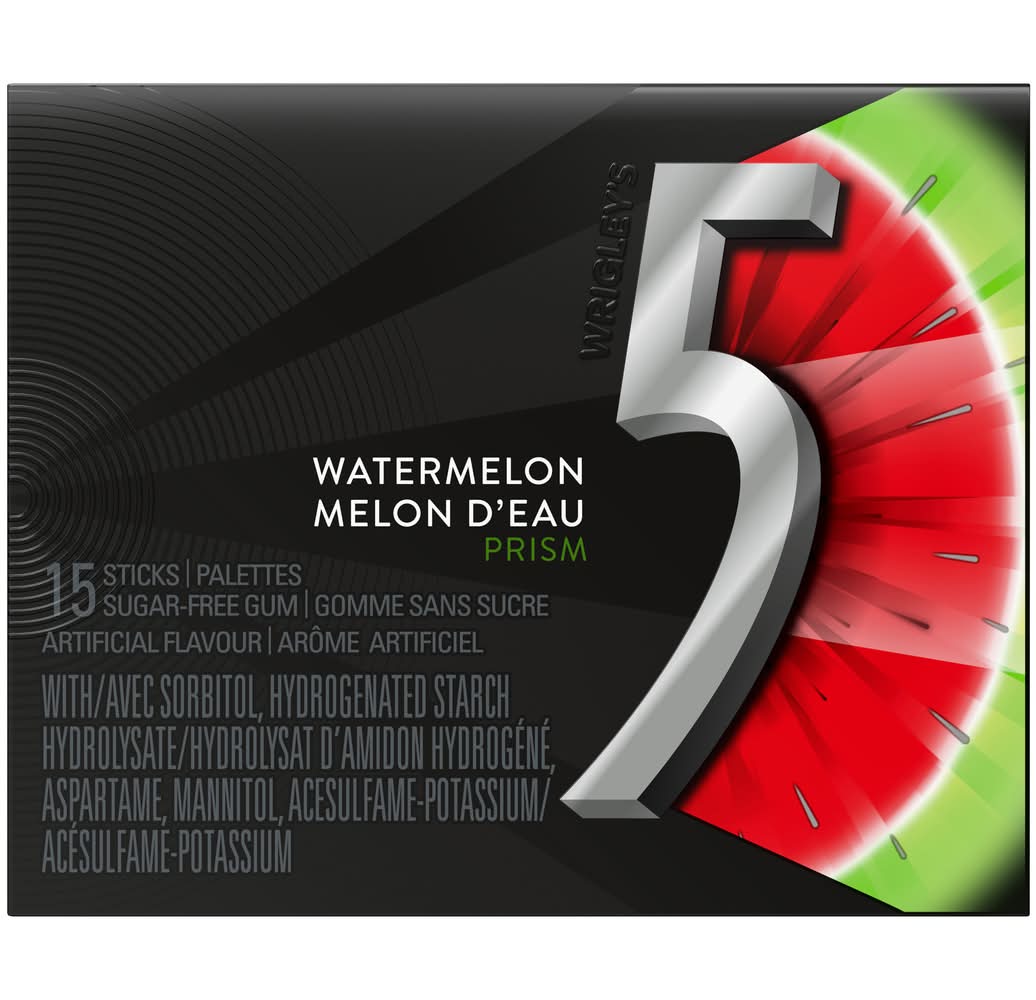 5 Gum Sugar Free Chewing Gum, Watermelon (37.5 g, 15 ct)