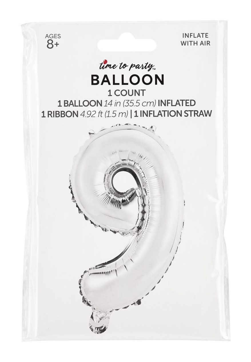 Air-Filled Number 9 Balloon, 13 Inches, Silver