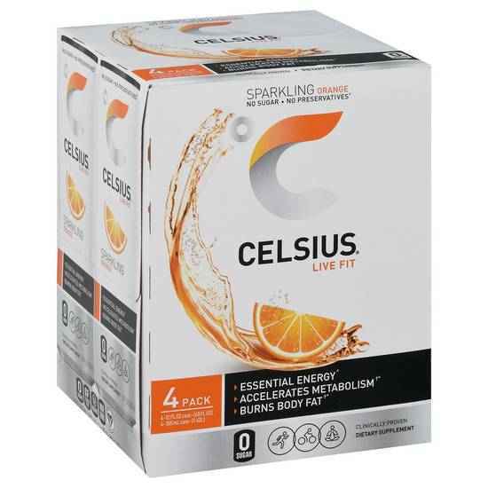 Celsius Energy Drink Sparkling Orange (12 oz x 4 ct)