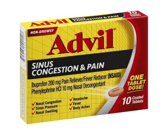 Advil · Ibuprofen 200 mg Sinus Congestion & Pain Reliever (10 tablets)