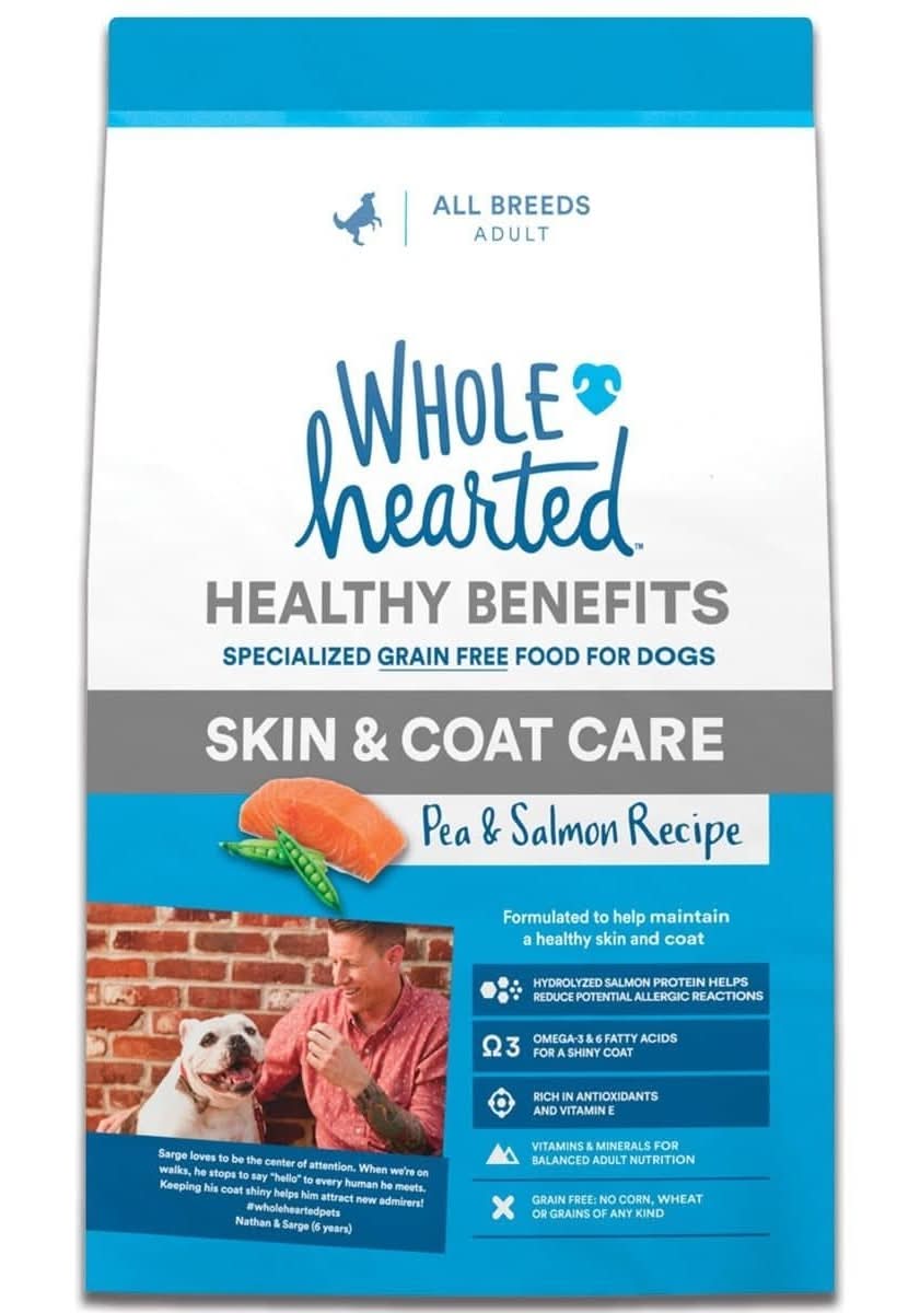 WholeHearted · Skin & coat care alimento seco con guisantes y salmón para perro, Adulto (2,2 kg)