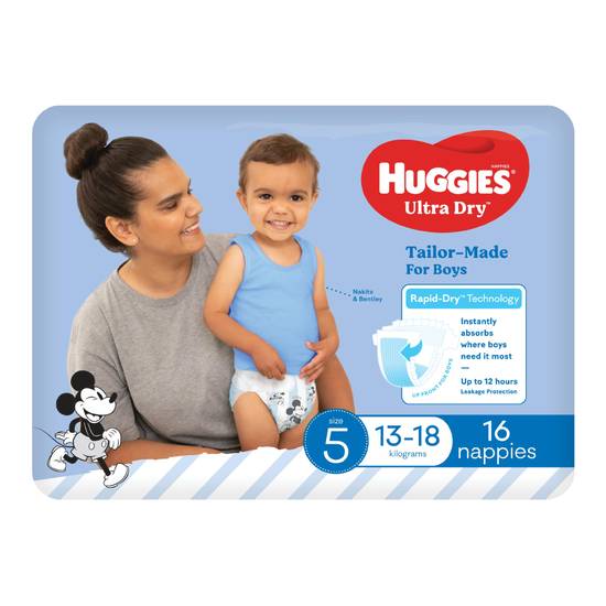 Huggies Ultra Dry Nappies Boys Size 5 (16 Pack) 13-18kg