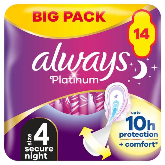 Platinum Secure Night (Size 4) Sanitary Towels Wings