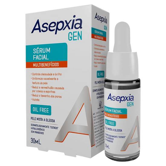 Asepxia sérum facial multibenefícios para pele mista a oleosa (30ml)