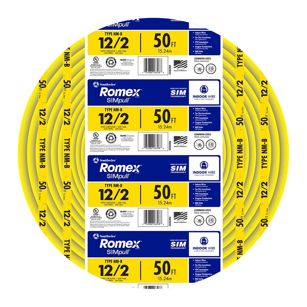 Southwire 50-ft 12 / 2 / Romex SIMpull Solid Indoor CU NM-B W/G Individual pack ( By-the-roll )
