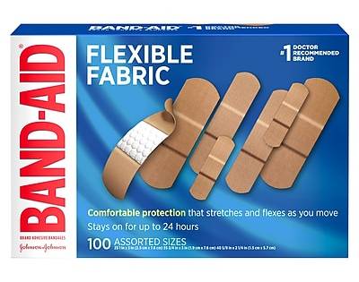 Band-Aid Brand Flexible Fabric Adhesive Bandages, Assorted Sizes, 100 Count (117178)