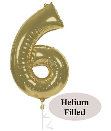 Anagram Number 6 Foil Balloon, 34 in, Gold