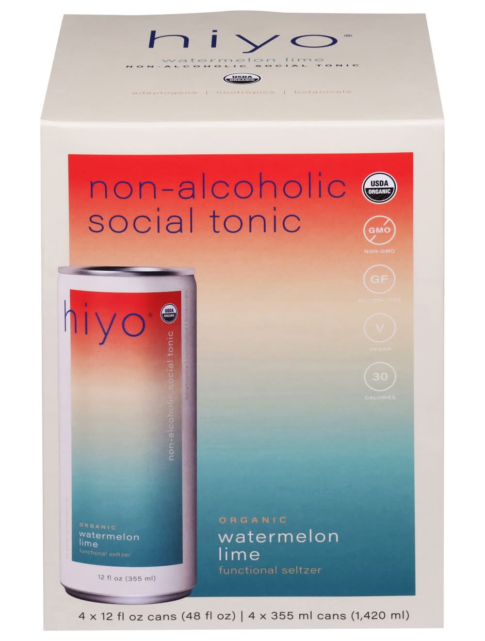 hiyo Watermelon Lime Organic Social Tonic, Watermelon-Lime (4 x 12 fl oz)