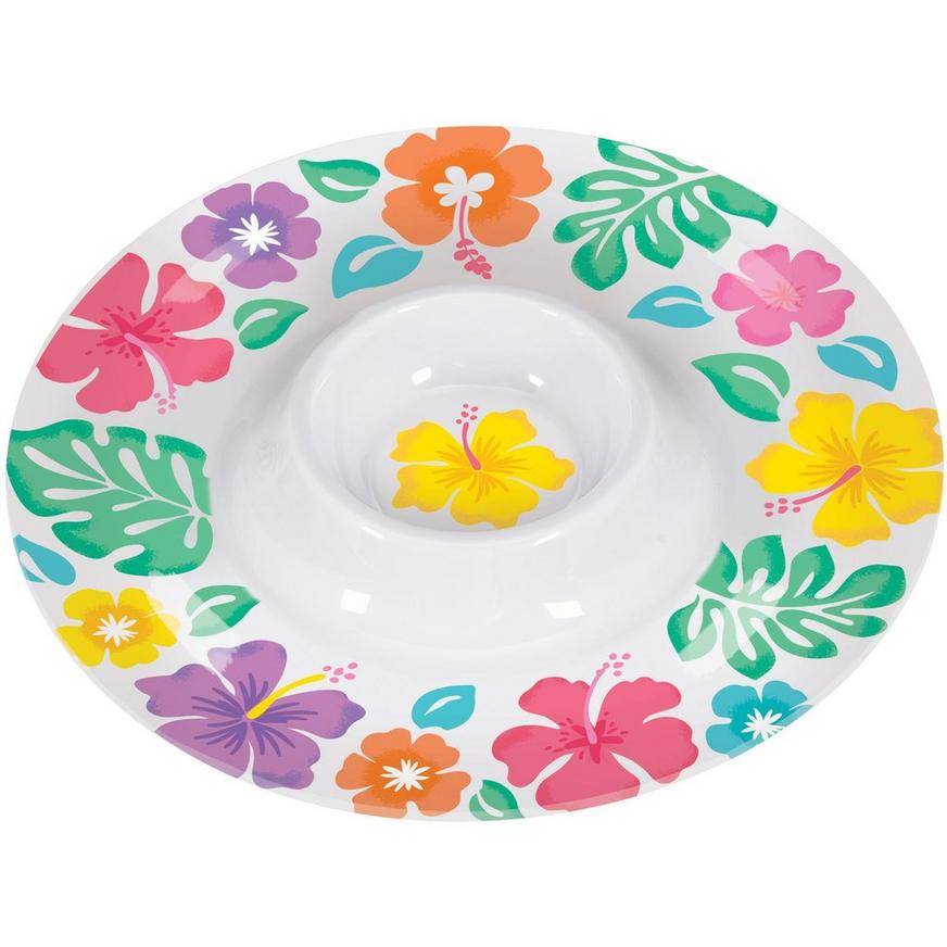 Summer Hibiscus Melamine Chip Dip Tray, 13.5in