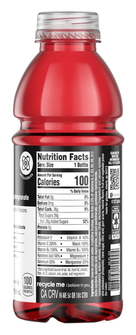 Vitaminwater Xxx Acai Blueberry Pomegranate Nutrient Enhanced Flavored Water Beverage Bottle 20 Fl Oz