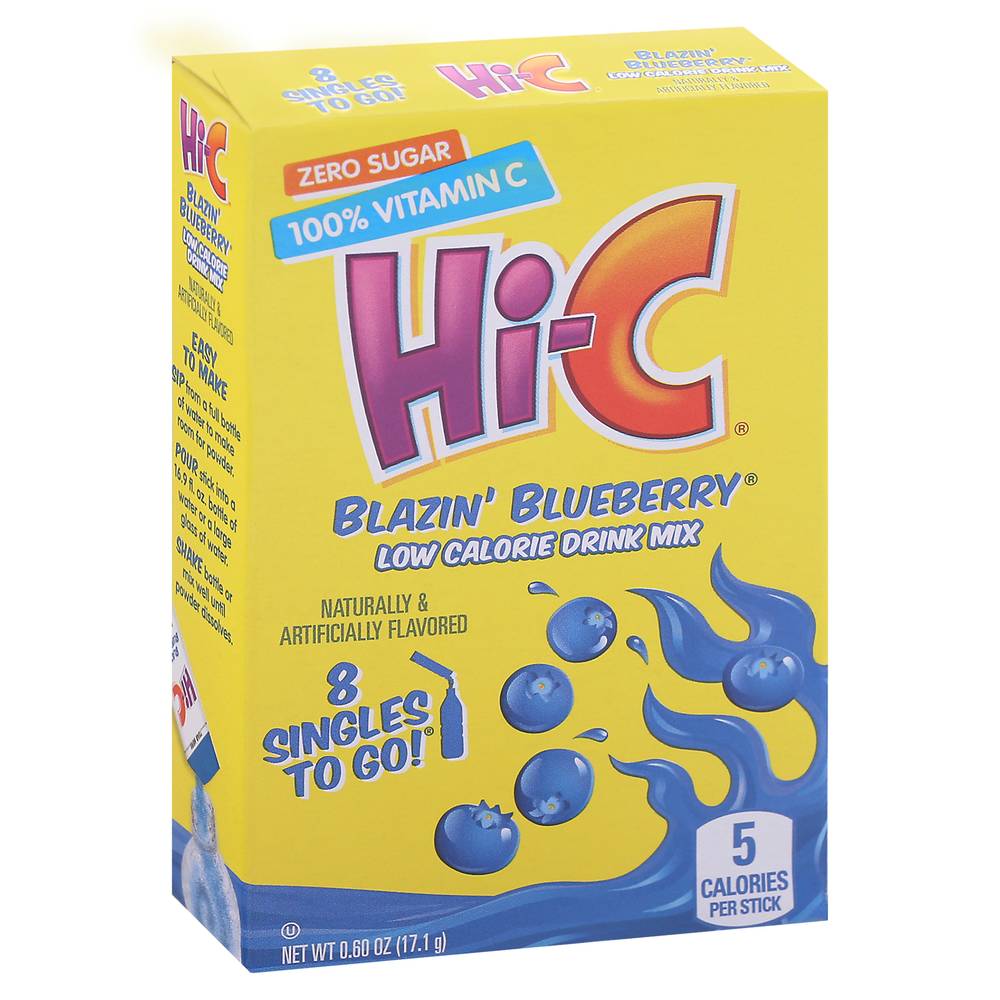 Hi-C 100% Vitamin C Zero Sugar Blazin' Blueberry Low Calorie Drink Mix (0.6 oz)