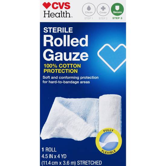 CVS Health Sterile Latex-Free Rolled Gauze, 4.5 IN x 3 YD