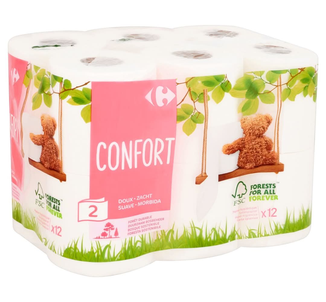 Carrefour Confort 2-Épaisseurs 12 Rouleaux