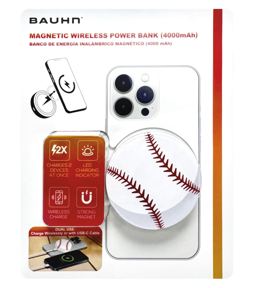 Bauhn Magnetic Power Bank - Round - 4000mAh - Baseball