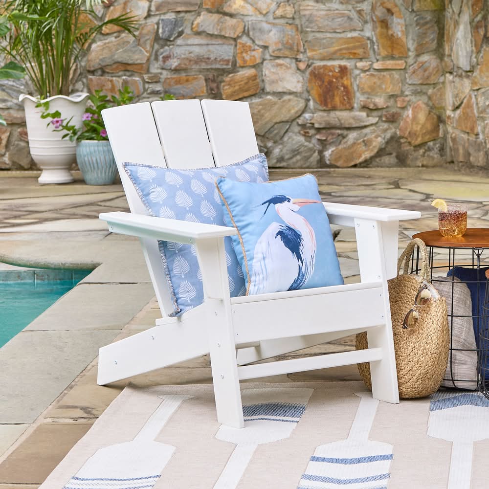 allen + roth by POLYWOOD Oakport White HDPE Frame Stationary Adirondack Chair with Slat Seat