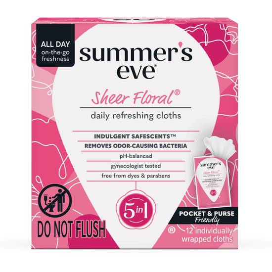 Summer's Eve Sheer Floral Daily Feminine Wipes Removes Odor Ph Balanced