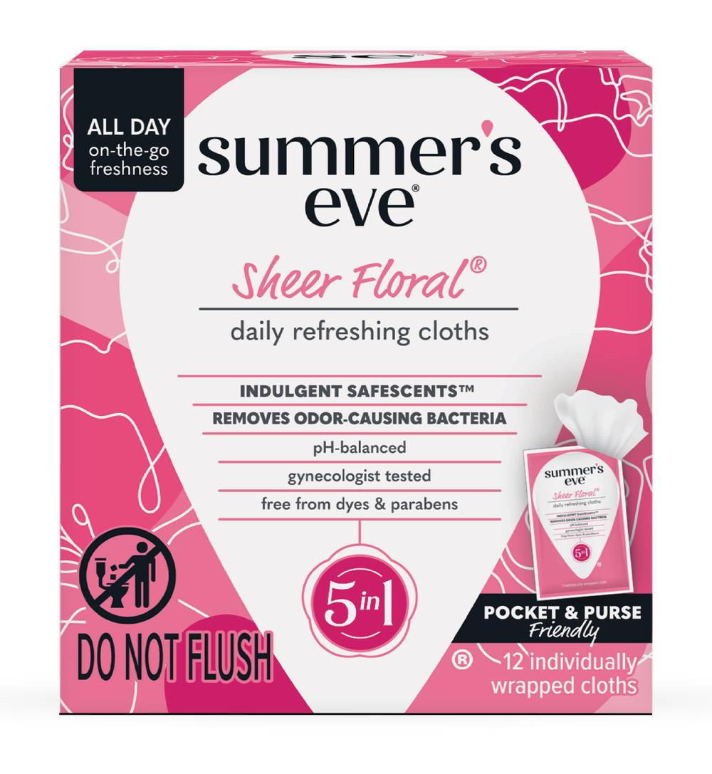 Summer's Eve Sheer Floral Ph Balanced Daily Feminine Wipes Removes Odor (12 ct)